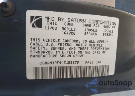2004 Saturn Ion 2 from USA, damaged, VIN 1G8AN12F44Z155675